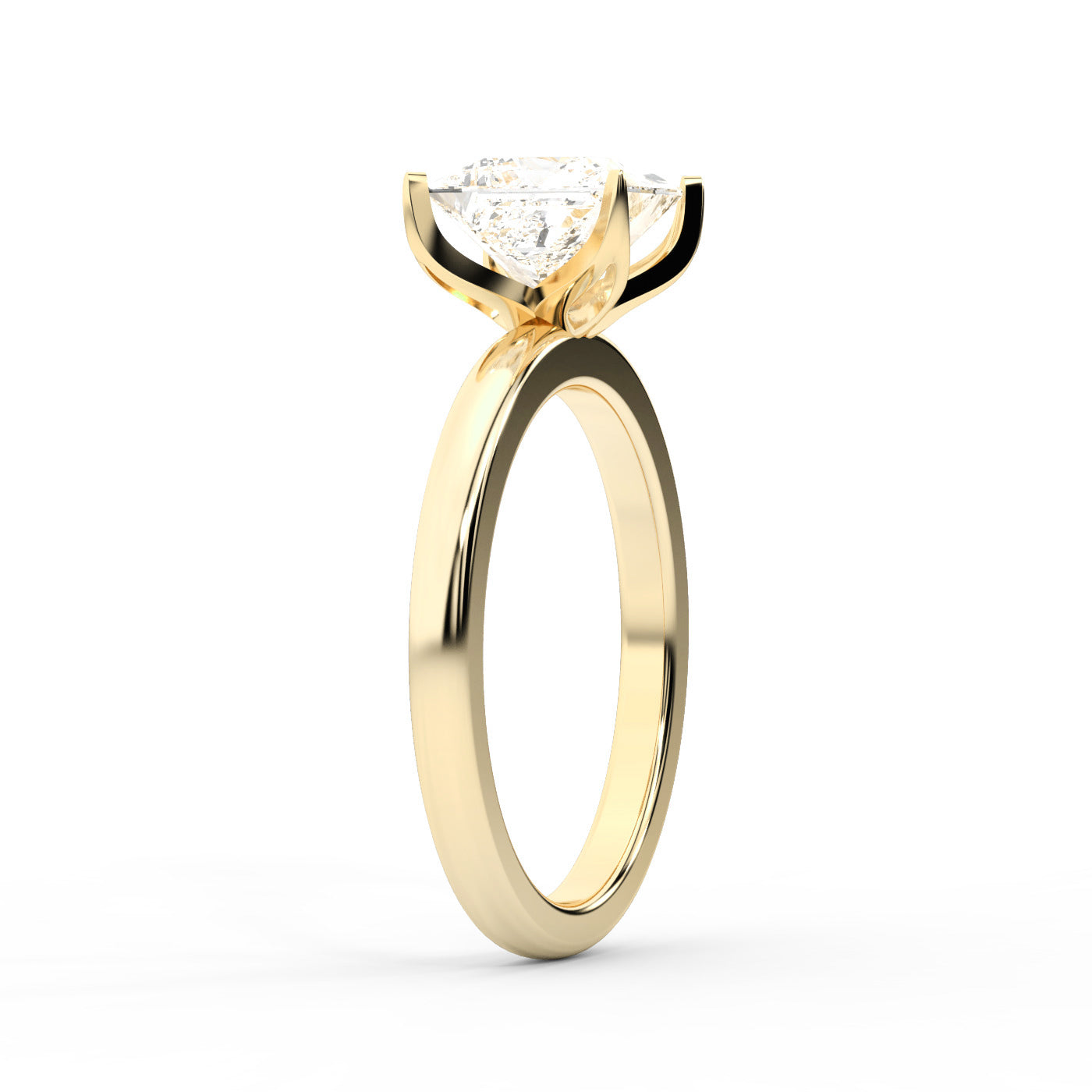 Princess Cut Lab Grown Diamond Solitaire Engagement Ring in Yellow Gold showing floral basket detail.
