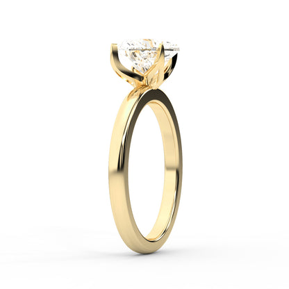 Serena Blossom Heart Cut Lab Grown Diamond Solitaire Engagement Ring in Yellow Gold showing slim band