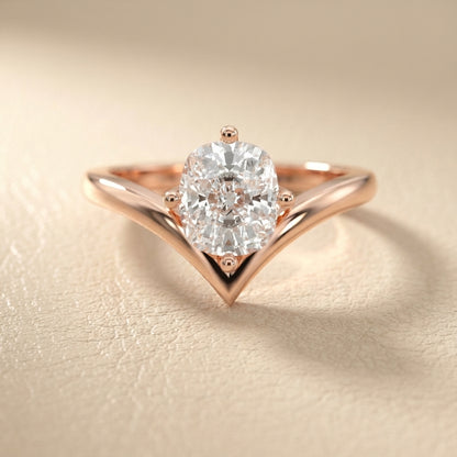 Cushion Cut Lab Grown Diamond Chevron Solitaire Ring in Rose Gold