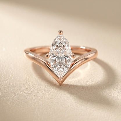Marquise Cut Lab Grown Diamond Chevron Engagement Ring in Rose Gold