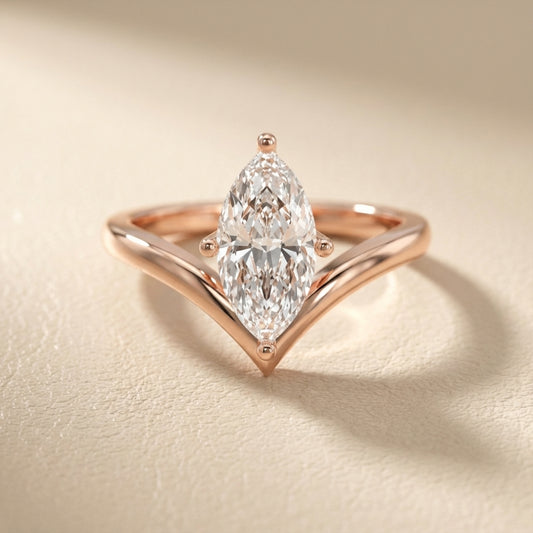 Marquise Cut Lab Grown Diamond Chevron Engagement Ring in Rose Gold