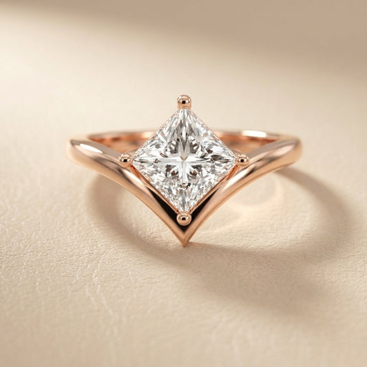 Princess Cut Lab Grown Diamond Engagement Ring in Rose Gold with Chevron Band