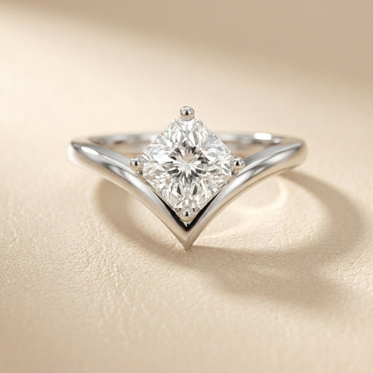 Asscher Cut Lab Grown Diamond Chevron Solitaire Engagement Ring in White Gold