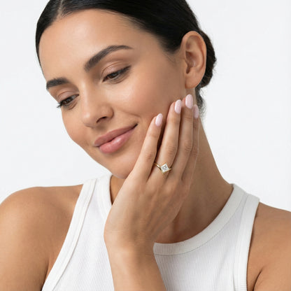 Princess Cut Lab Grown Diamond Engagement Ring in Yellow Gold with Chevron Band