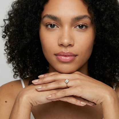 Asscher Cut Lab Grown Diamond Chevron Solitaire Engagement Ring in Yellow Gold