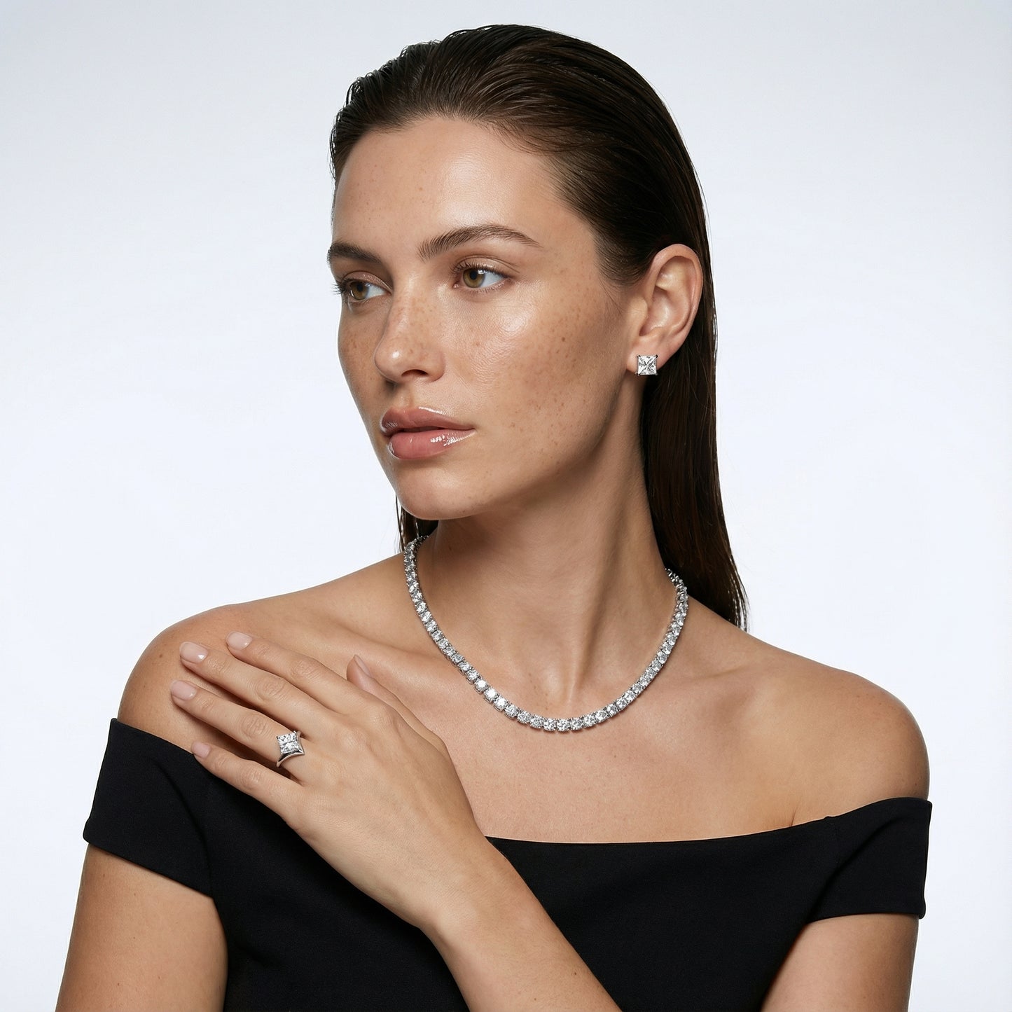 Asscher Cut Lab Grown Diamond Chevron Solitaire Engagement Ring in Silver