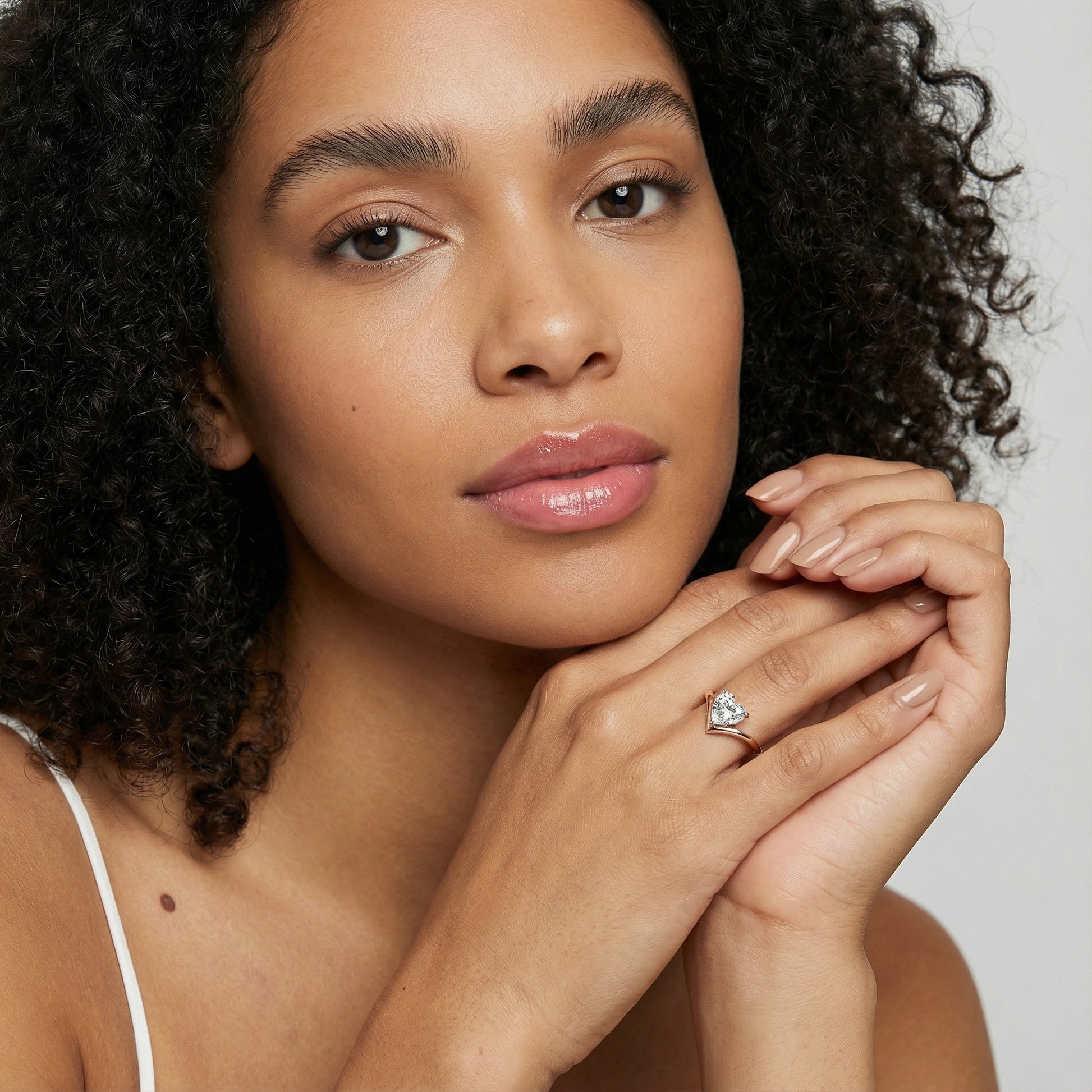 Evelyn Chevron Solitaire Ring featuring a Heart Cut Lab Grown Diamond in Rose Gold