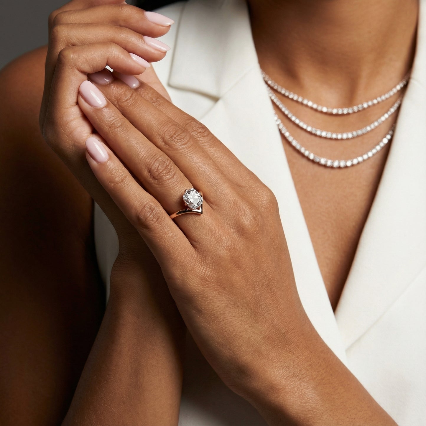 Cushion Cut Lab Grown Diamond Chevron Solitaire Ring in Rose Gold