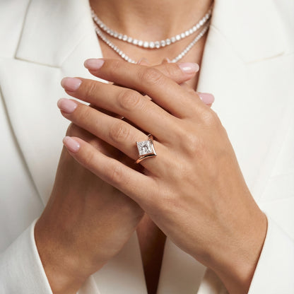 Princess Cut Lab Grown Diamond Engagement Ring in Rose Gold with Chevron Band