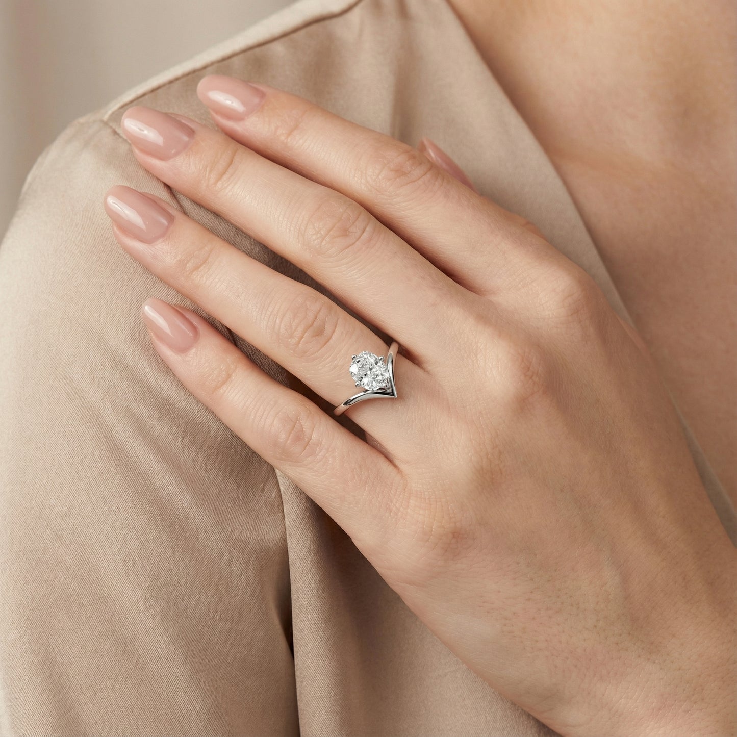 Cushion Cut Lab Grown Diamond Chevron Solitaire Ring in Platinum