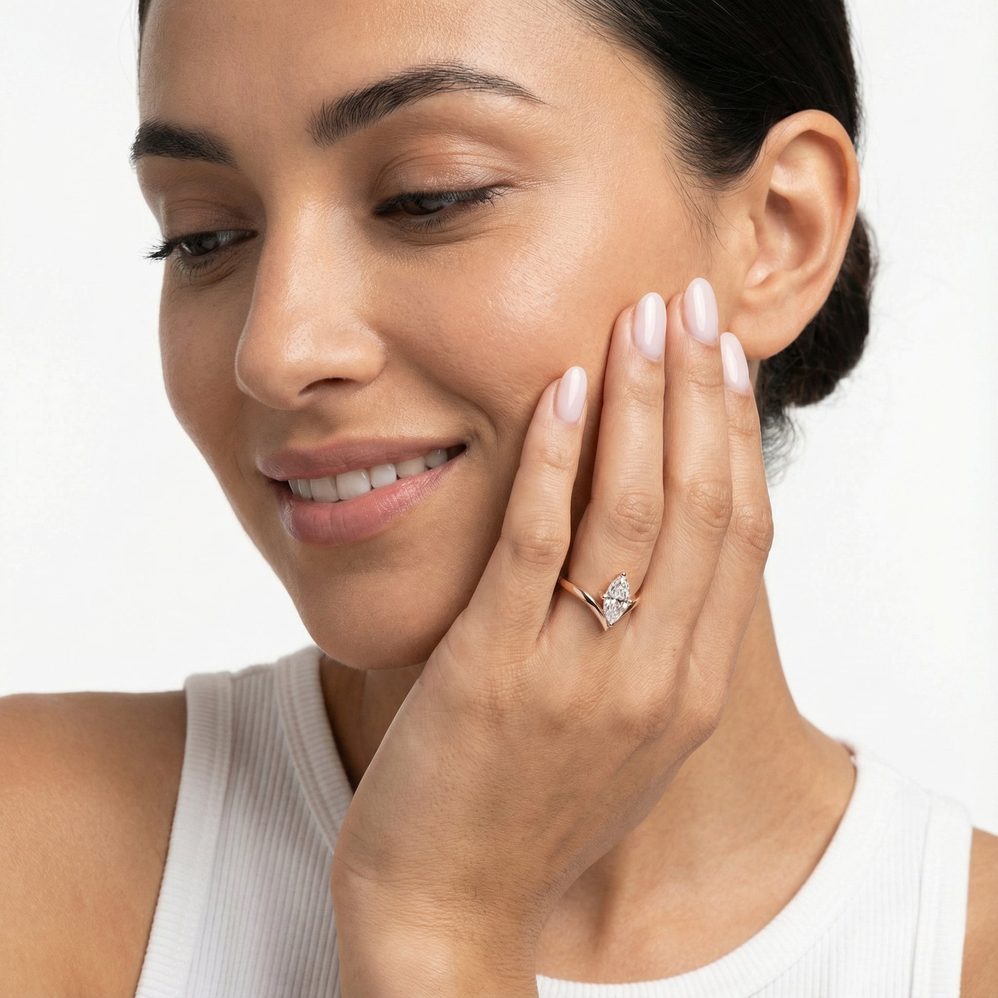 Marquise Cut Lab Grown Diamond Chevron Engagement Ring in Rose Gold