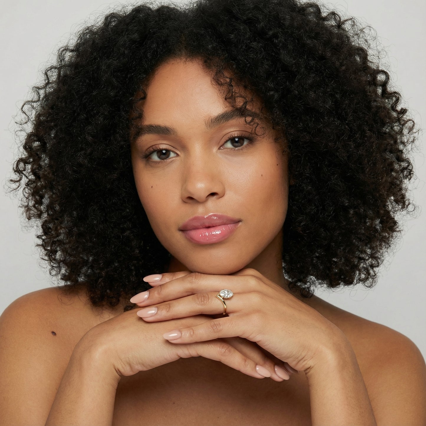 Oval Cut Lab Grown Diamond Chevron Solitaire Engagement Ring in Yellow Gold