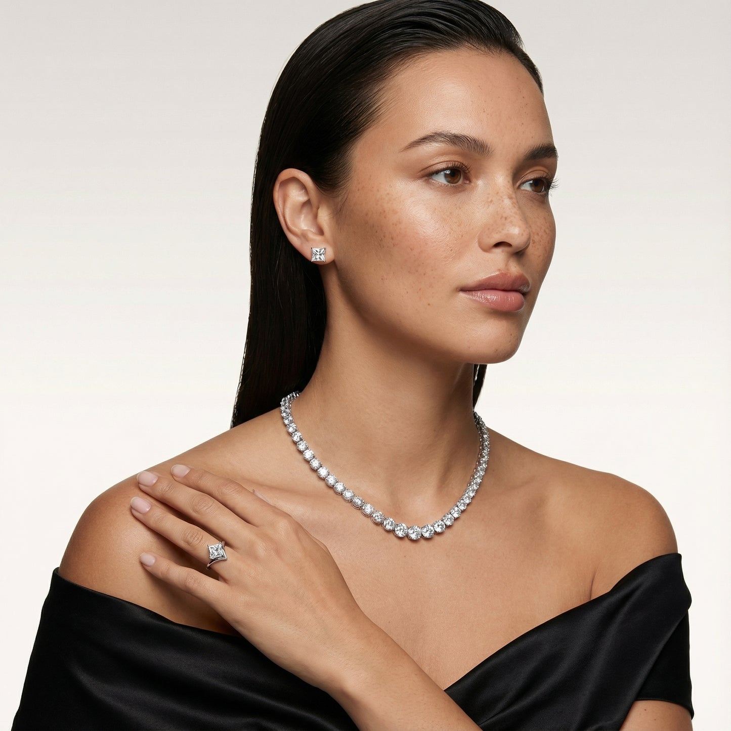 Princess Cut Lab Grown Diamond Engagement Ring in Platinum with Chevron Band