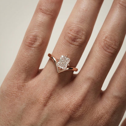 Radiant Cut Lab Grown Diamond Chevron Solitaire Engagement Ring in Rose Gold