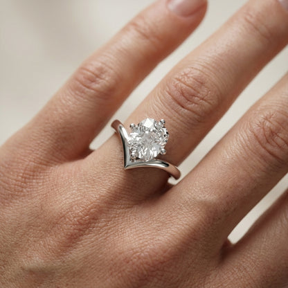 Cushion Cut Lab Grown Diamond Chevron Solitaire Ring in White Gold