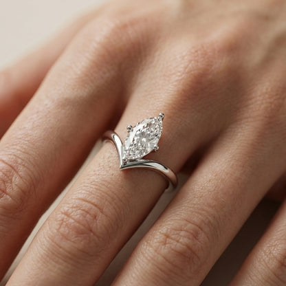 Marquise Cut Lab Grown Diamond Chevron Engagement Ring in Platinum