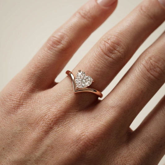 Evelyn Chevron Solitaire Ring featuring a Heart Cut Lab Grown Diamond in Rose Gold