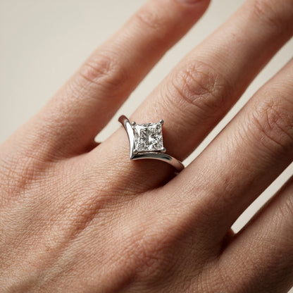 Princess Cut Lab Grown Diamond Engagement Ring in White Gold with Chevron Band