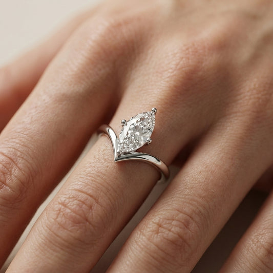 Marquise Cut Lab Grown Diamond Chevron Engagement Ring in Silver