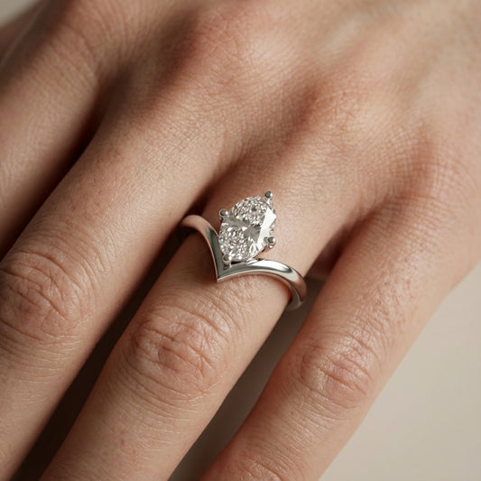 Oval Cut Lab Grown Diamond Chevron Solitaire Engagement Ring in White Gold