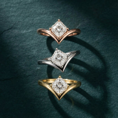 Asscher Cut Lab Grown Diamond Chevron Solitaire Engagement Ring in Silver