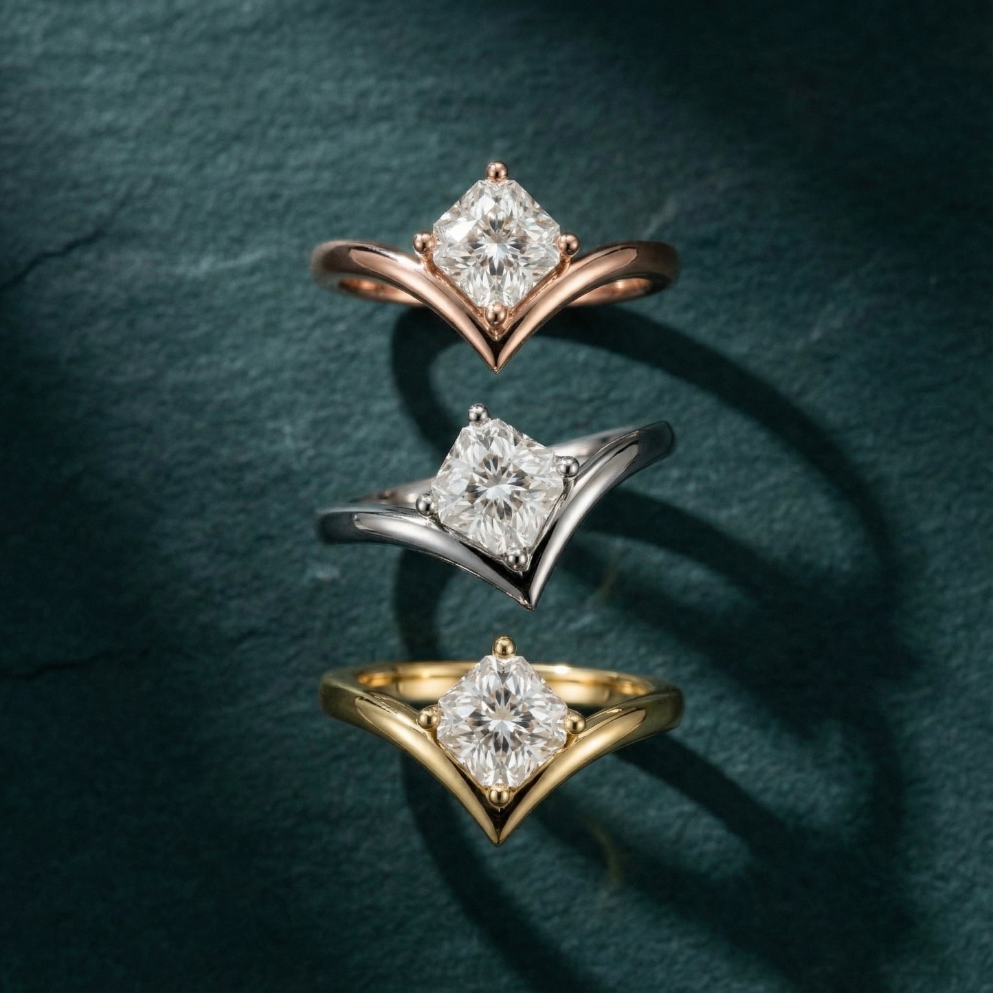 Asscher Cut Lab Grown Diamond Chevron Solitaire Engagement Ring in Platinum