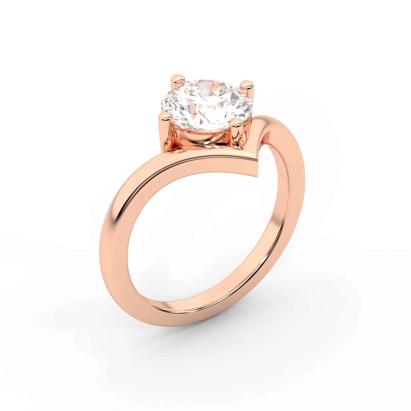Round Cut Lab Grown Diamond Chevron Engagement Ring in Rose Gold
