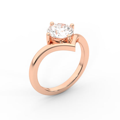 Round Cut Lab Grown Diamond Chevron Engagement Ring in Rose Gold