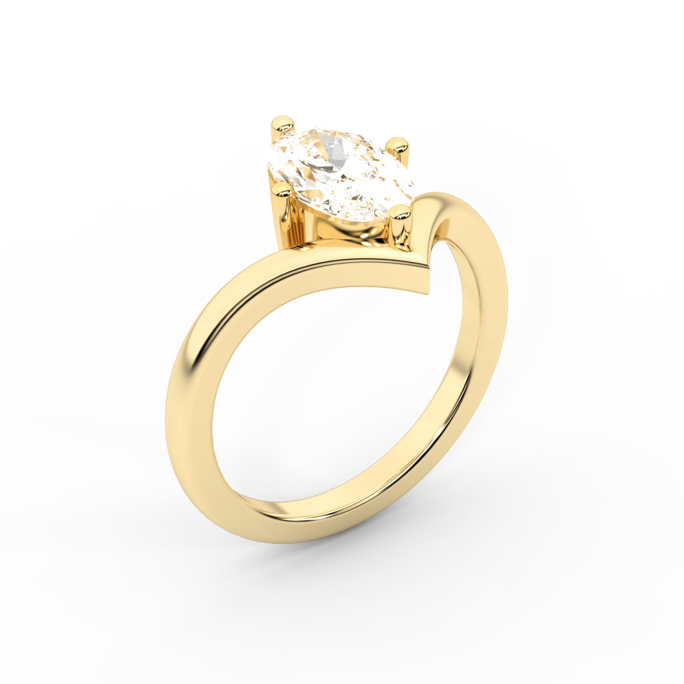 Oval Cut Lab Grown Diamond Chevron Solitaire Engagement Ring in Yellow Gold