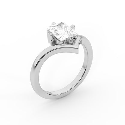 Radiant Cut Lab Grown Diamond Chevron Solitaire Engagement Ring in Silver