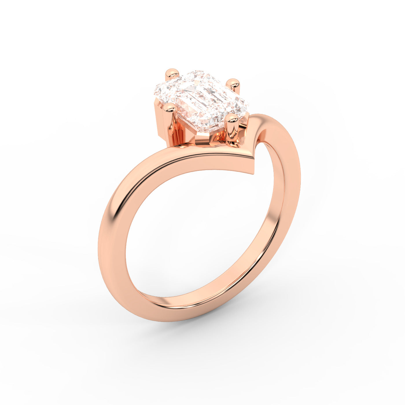 Emerald Cut Lab Grown Diamond Chevron Solitaire Engagement Ring in Rose Gold