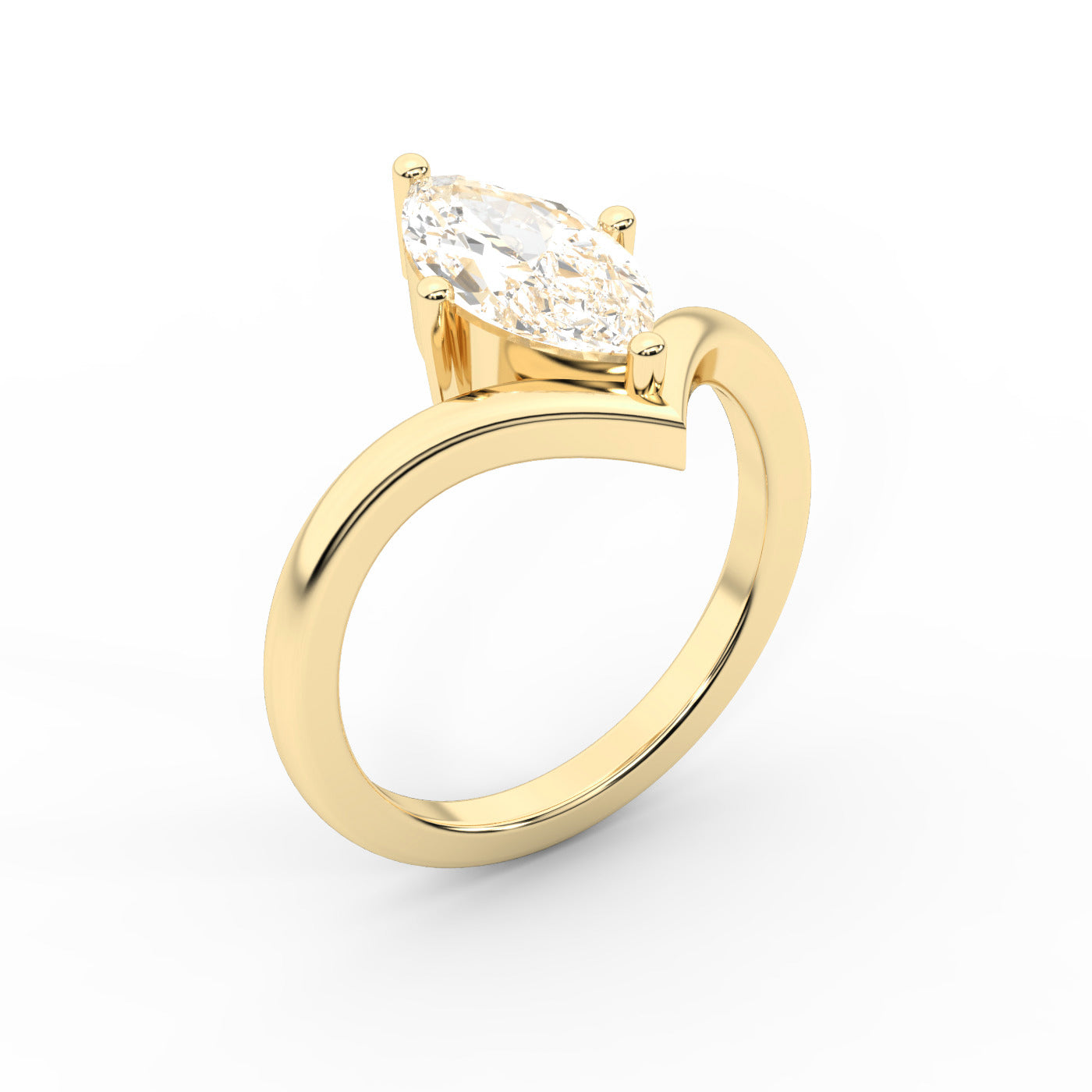 Marquise Cut Lab Grown Diamond Chevron Engagement Ring in Yellow Gold