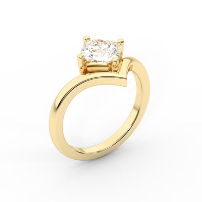 Asscher Cut Lab Grown Diamond Chevron Solitaire Engagement Ring in Yellow Gold