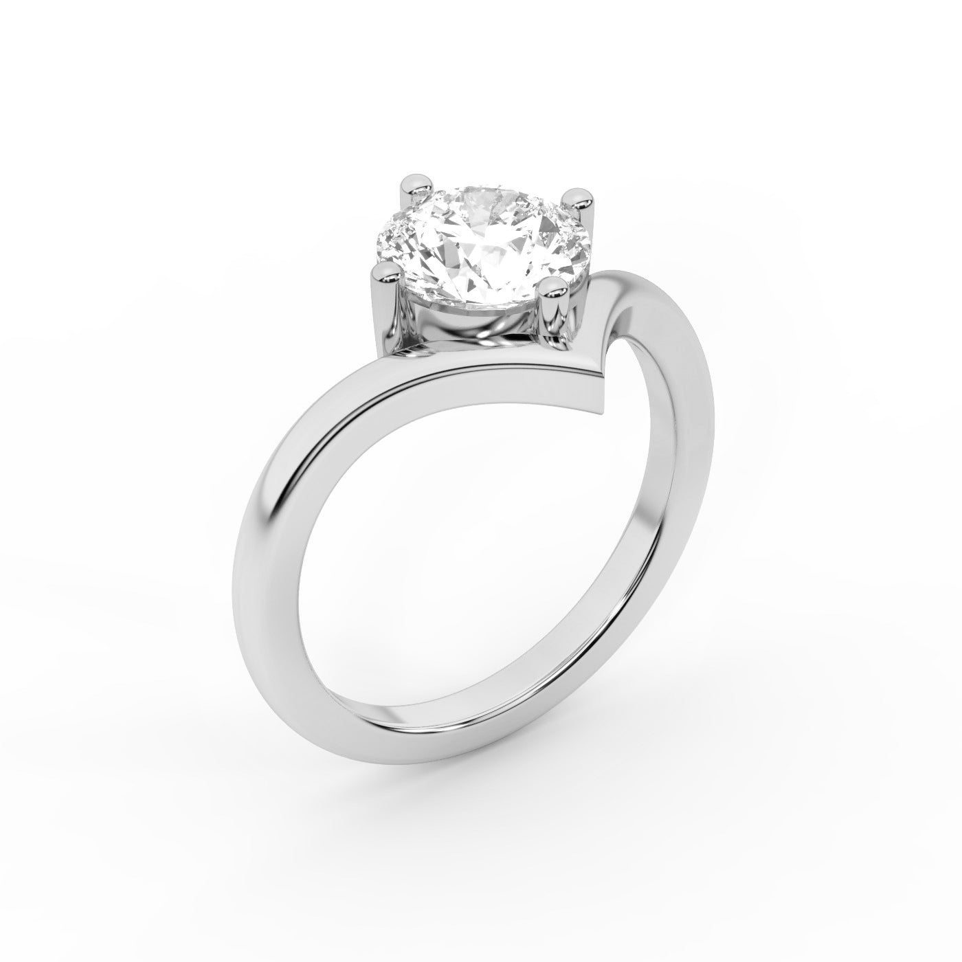 Round Cut Lab Grown Diamond Chevron Engagement Ring in Silver