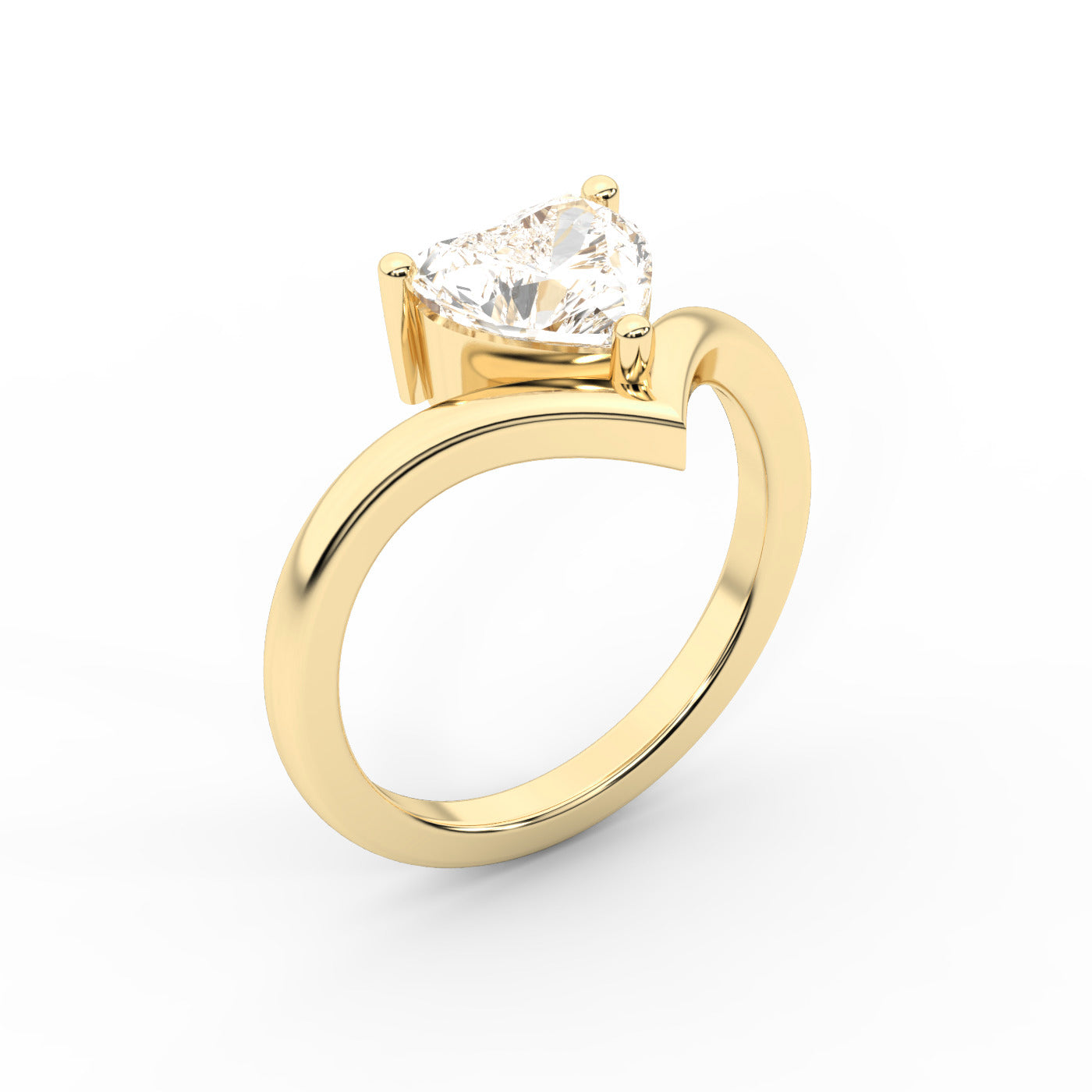 Evelyn Chevron Solitaire Ring featuring a Heart Cut Lab Grown Diamond in Yellow Gold