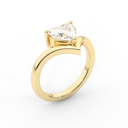 Evelyn Chevron Solitaire Ring featuring a Heart Cut Lab Grown Diamond in Yellow Gold