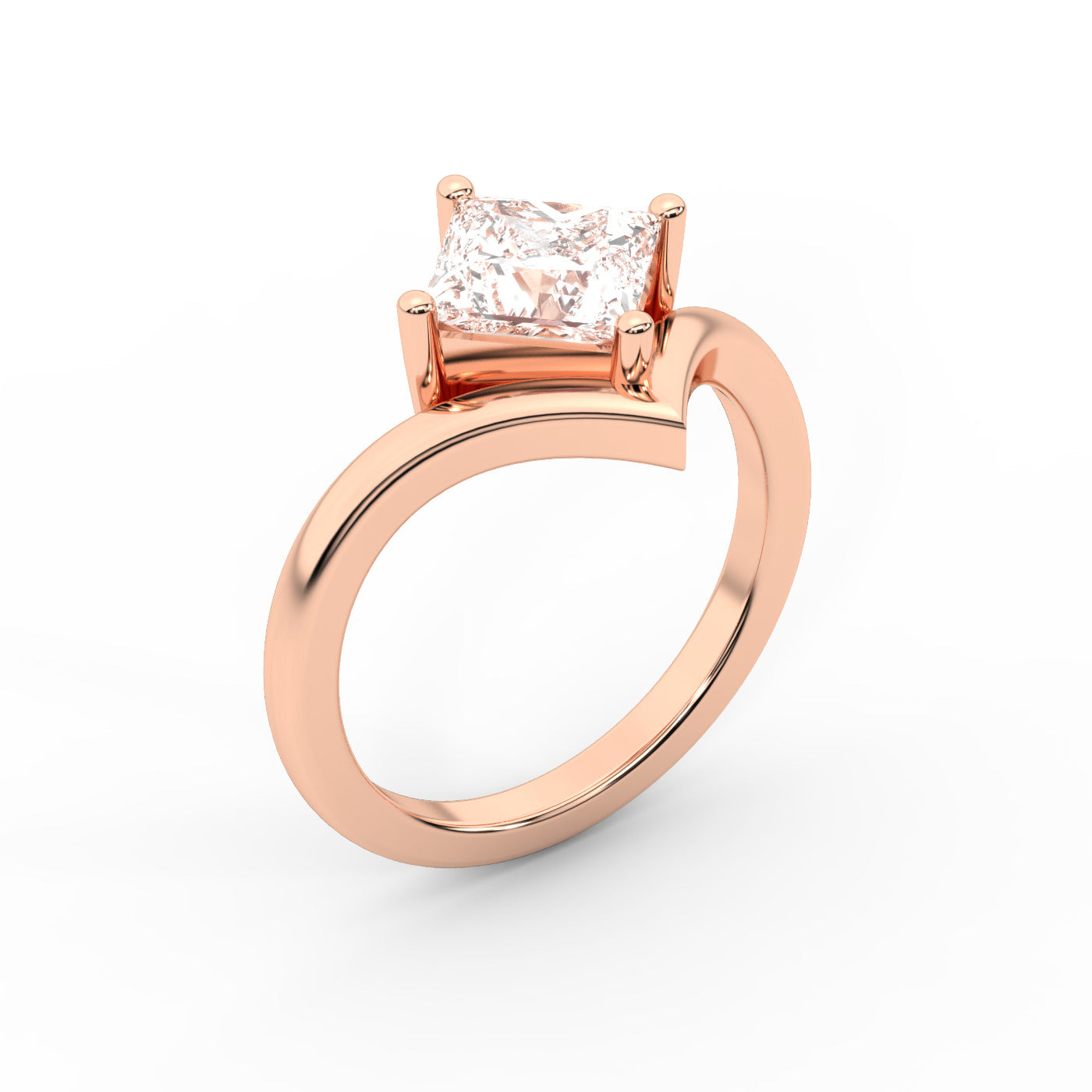 Princess Cut Lab Grown Diamond Engagement Ring in Rose Gold with Chevron Band