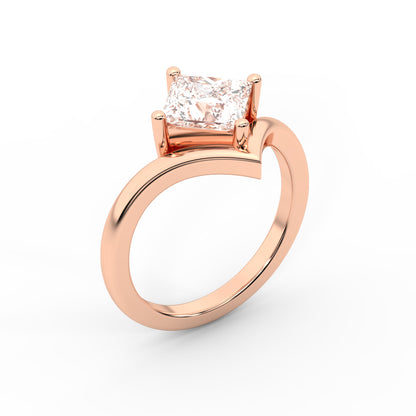 Princess Cut Lab Grown Diamond Engagement Ring in Rose Gold with Chevron Band