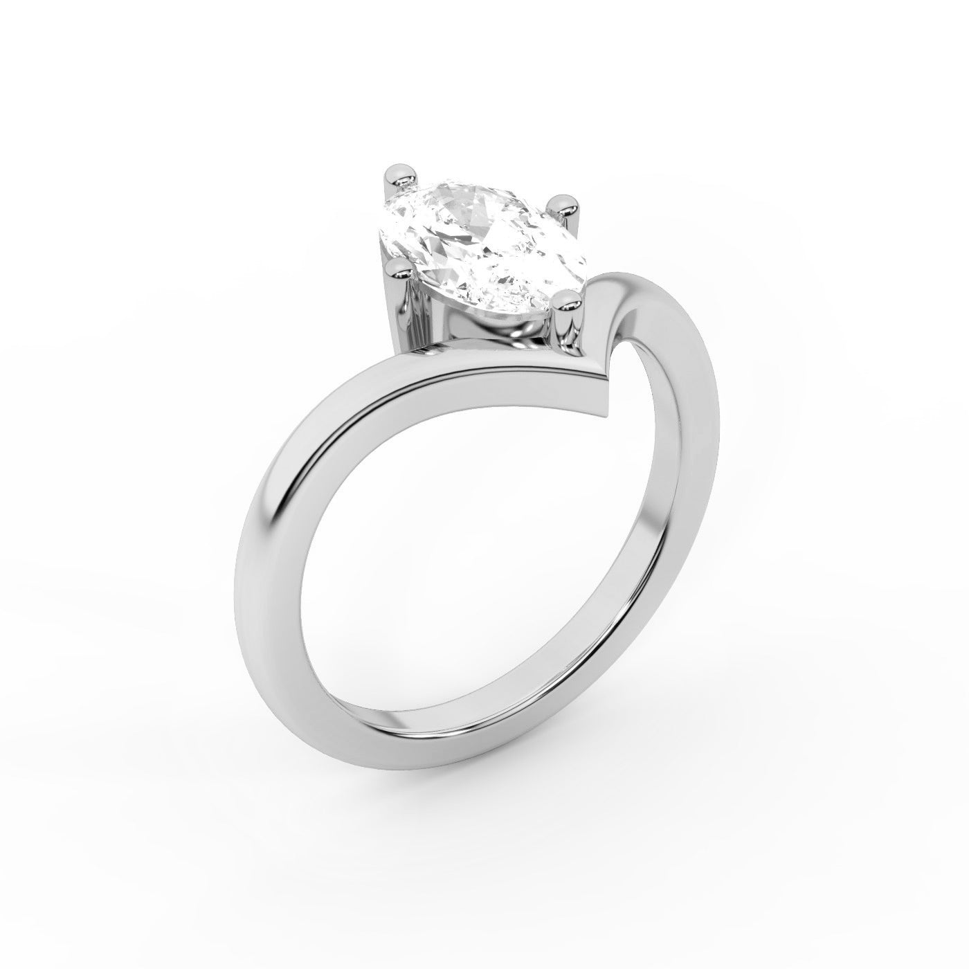 Oval Cut Lab Grown Diamond Chevron Solitaire Engagement Ring in Platinum