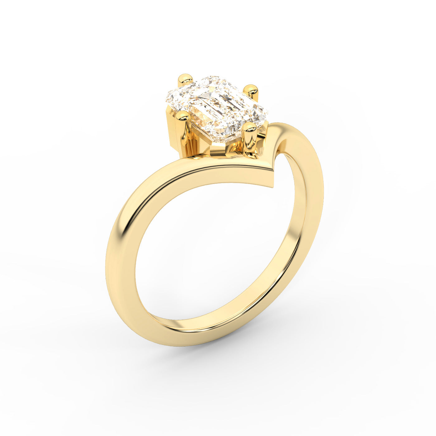 Emerald Cut Lab Grown Diamond Chevron Solitaire Engagement Ring in Yellow Gold