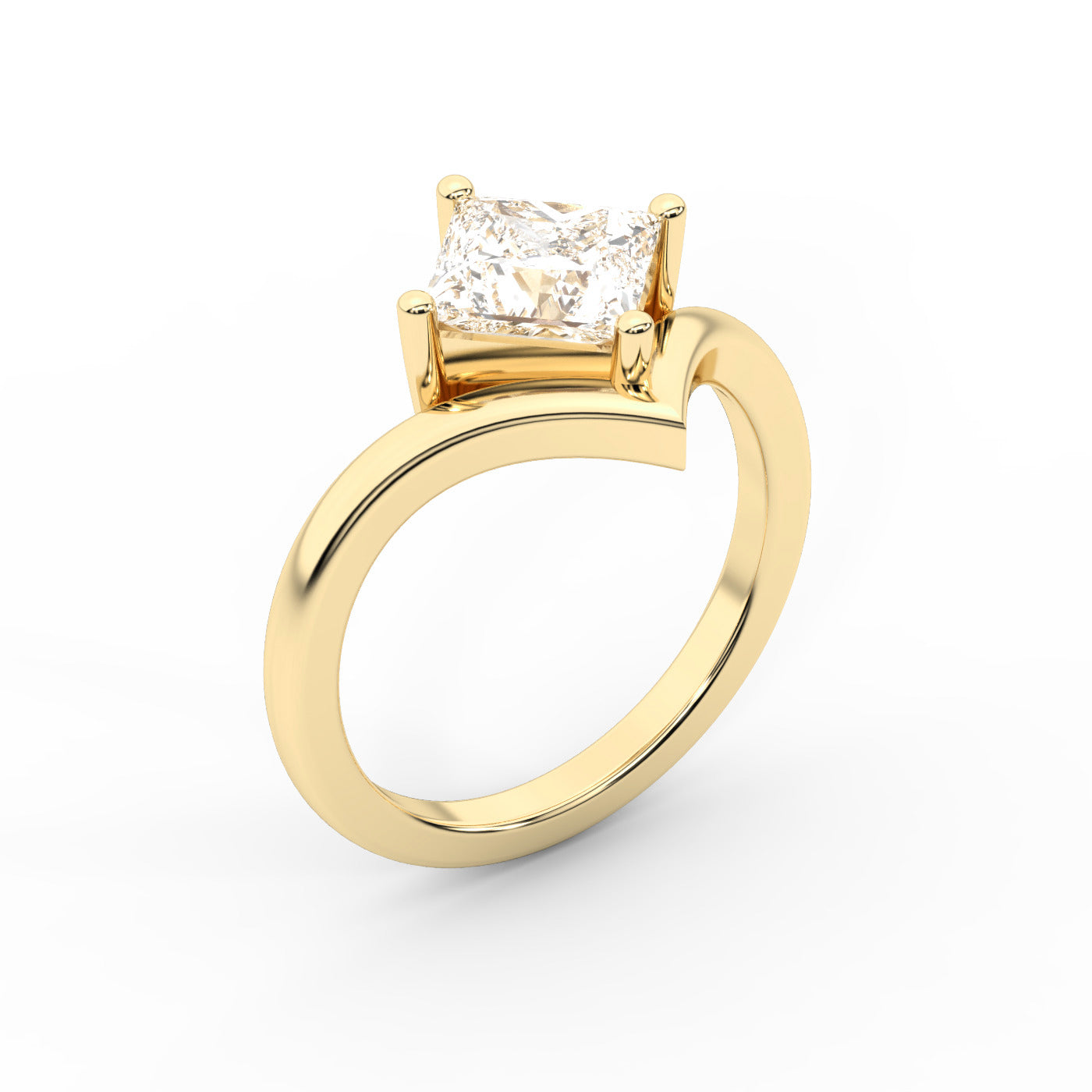 Princess Cut Lab Grown Diamond Engagement Ring in Yellow Gold with Chevron Band