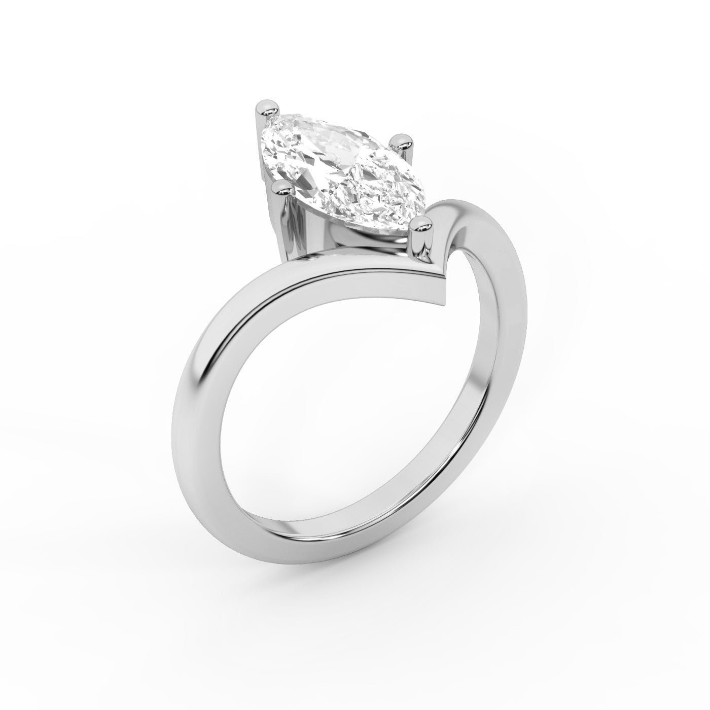 Marquise Cut Lab Grown Diamond Chevron Engagement Ring in White Gold