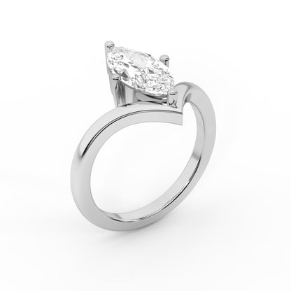 Marquise Cut Lab Grown Diamond Chevron Engagement Ring in White Gold