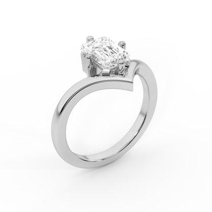 Emerald Cut Lab Grown Diamond Chevron Solitaire Engagement Ring in Silver