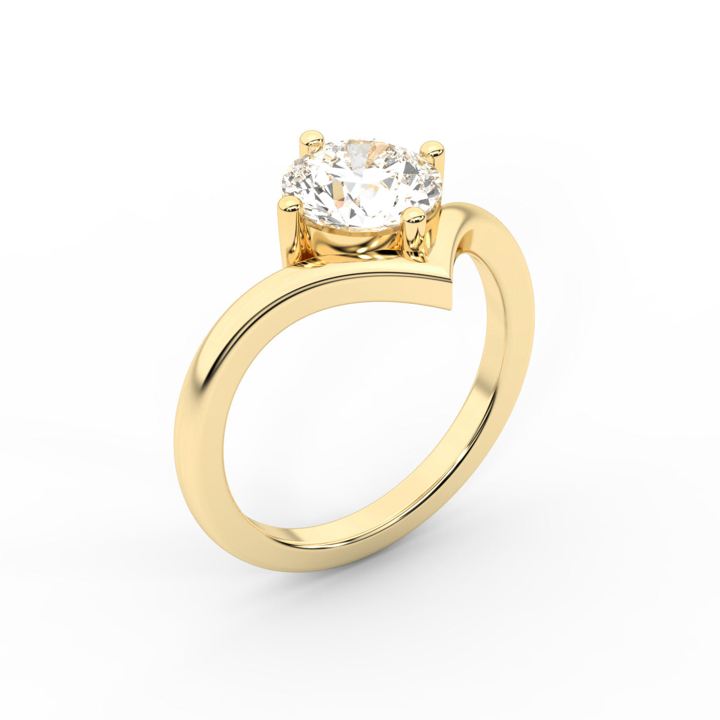 Round Cut Lab Grown Diamond Chevron Engagement Ring in Yellow Gold