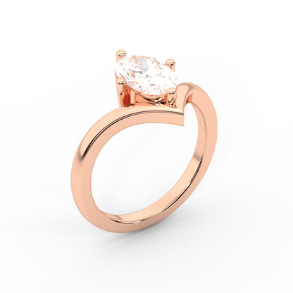 Oval Cut Lab Grown Diamond Chevron Solitaire Engagement Ring in Rose Gold setting