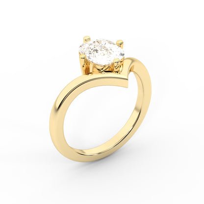 Cushion Cut Lab Grown Diamond Chevron Solitaire Ring in Yellow Gold