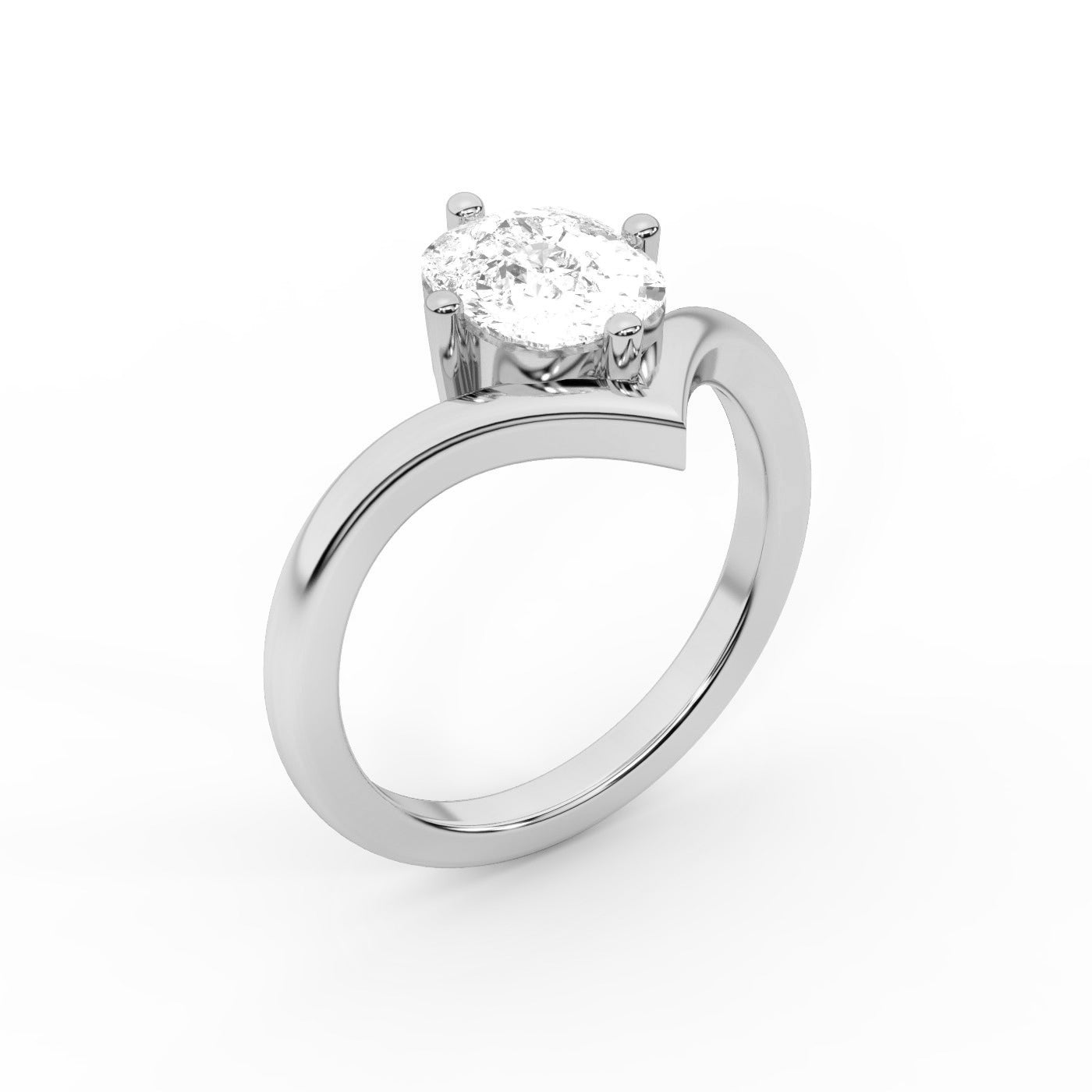Cushion Cut Lab Grown Diamond Chevron Solitaire Ring in Silver