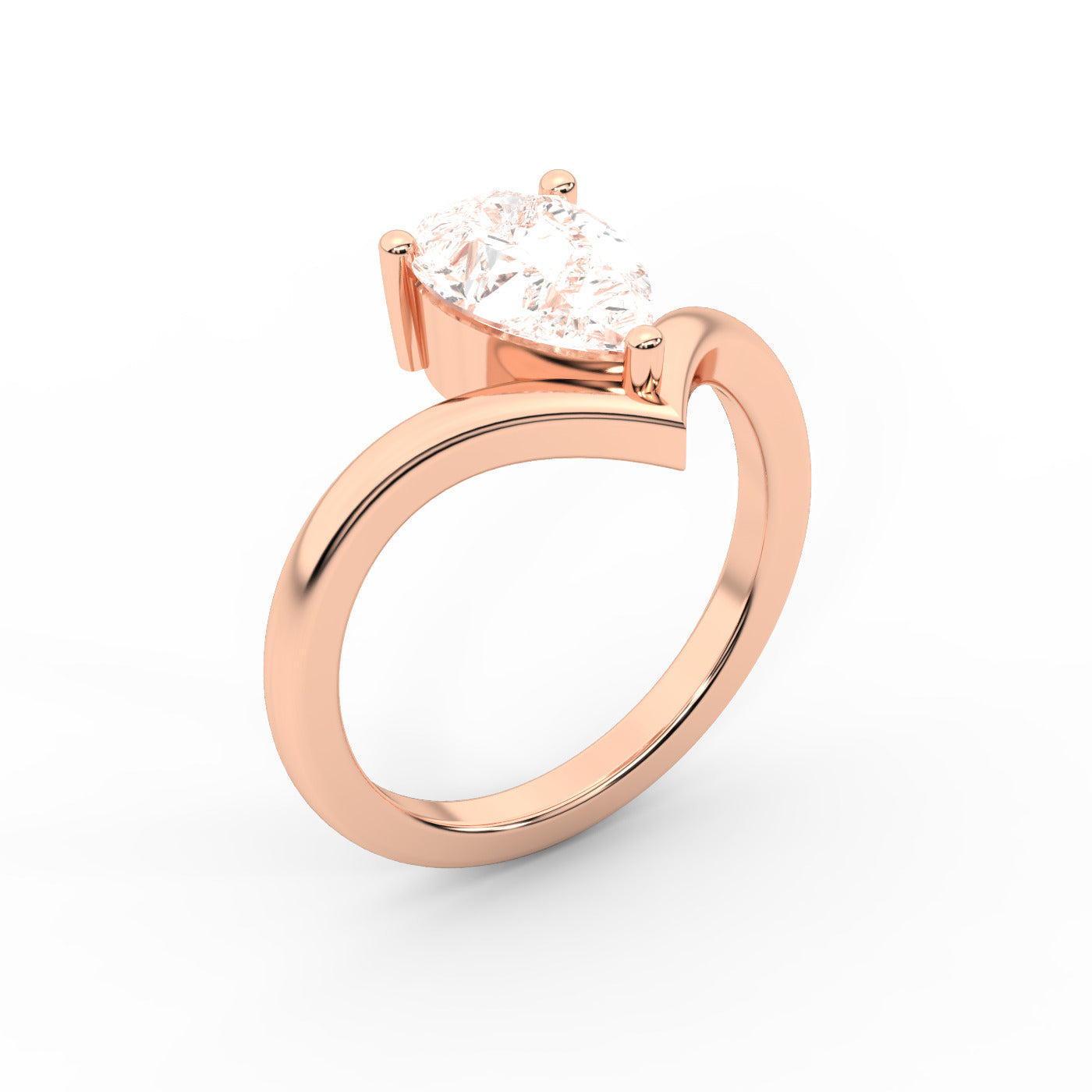 Pear Cut Lab Grown Diamond Chevron Solitaire Engagement Ring in Rose Gold