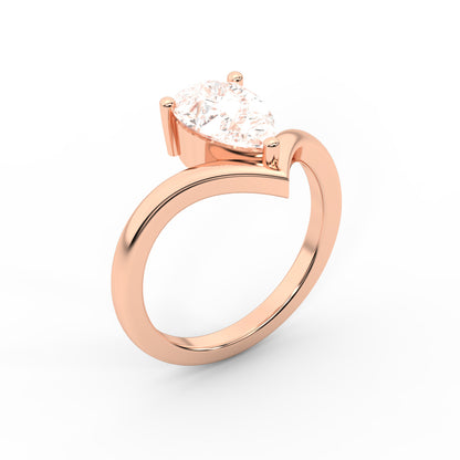 Pear Cut Lab Grown Diamond Chevron Solitaire Engagement Ring in Rose Gold